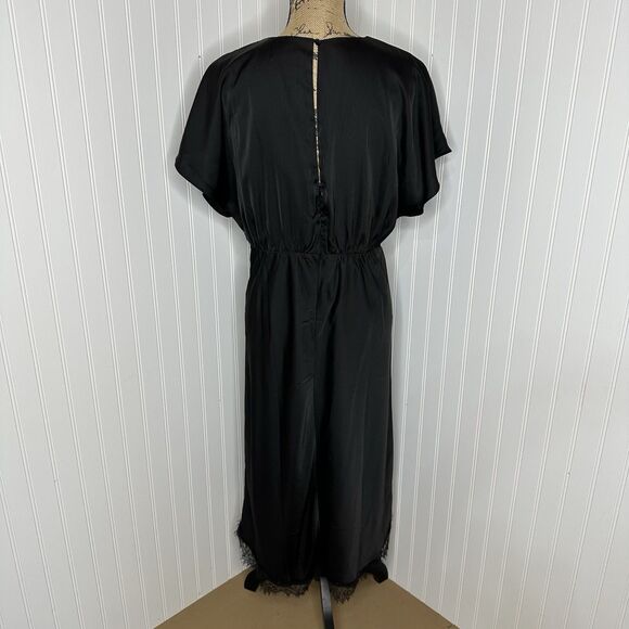 Scoop Satin Midi Dress Sz M Black Lace Trim Cocktail Whimsy Witchy Dark Romantic - Picture 4 of 16